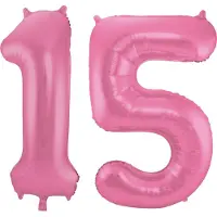 Folat Verjaardag Leeftijd folieballon - 15 jaar - roze - 86 cm - cijferballon groot