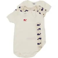 Petit Bateau Set van 3 katoenen body's met korte mouwen en walvisjes Unisex Rompertje - Wit/Blauw + Beige/Blauw + Wit/Rood