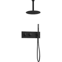 Guido Gusto Inbouw regendouche met plafond arm 30cm douchekop mat zwart tweeknops bediening