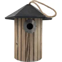 Garden Spirit Vogelhuisje Gevlamd Zwart Dak met Ophangtouw - Rond- Nestkastje - Garden Spirit - Grijs - 202795
