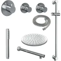 Brauer Chrome Edition thermostatische inbouw regendouche SET 14 met 30 cm douchekop en rechte muurarm en staaf handdouche en doucheslang en geïntegreerde glijstang chroom