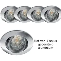 Norton Geborsteld Aluminium Inbouwspot – Verstelbaar 30° – Incl. Dimbare GU10 LED 4000K – 4W (345 lm). 4 stuks.