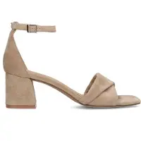 Manfield Beige suède sandalen met hak | Maat 39