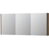 Ink SPK2 Spiegelkast - 180x14x74cm - 3 deuren - dubbelzijdige Spiegel - schakelaar en stopcontact - eiken Massief eiken Chocolate 1105577