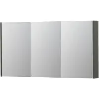 Ink SPK2 Spiegelkast - 140x14x74cm - 3 deuren - dubbelzijdige Spiegel - schakelaar en stopcontact - MDF lak Mat beton groen 1105475