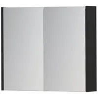 Ink SPK1 Spiegelkast - 70x14x60cm - 2 deuren - dubbelzijdige Spiegel - schakelaar en stopcontact - MDF lak zwart mat 1110505