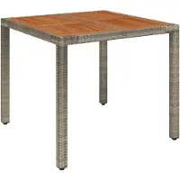 vidaXL Tuintafel met houten blad 90x90x75 cm poly rattan grijs