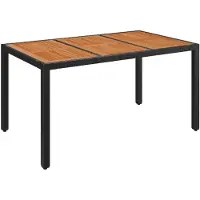 vidaXL Tuintafel met houten blad 150x90x75 cm poly rattan zwart