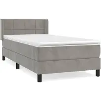 vidaXL Boxspring met matras fluweel lichtgrijs 90x200 cm