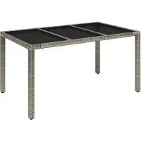 vidaXL Tuintafel met glazen blad 150x90x75 cm poly rattan grijs