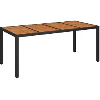 vidaXL Tuintafel met houten blad 190x90x75 cm poly rattan zwart