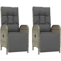 vidaXL Tuinstoelen 2 st verstelbaar met kussens poly rattan grijs
