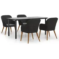 vidaXL 5-delige Tuinset met kussens zwart