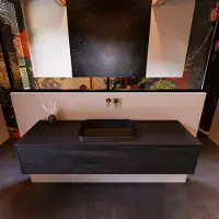 Mondiaz Badkamermeubelset Erin 150 cm met 1 Lade met RIDGE Wastafel Midden Urban Zonder Kraangaten Greeploos Mat Antracite