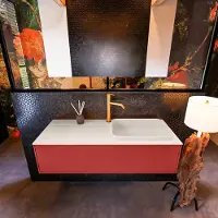 Mondiaz Badkamermeubelset erin 120 cm met 1 lade met ridge wastafel rechts linen met 1 kraangat greeploos mat fire