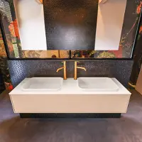 Mondiaz Erin 150cm badmeubel Rosee met 1 lade en beige wastafel dubbel 2 kraangaten