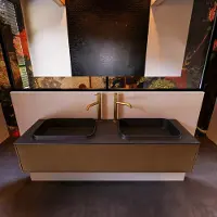 Mondiaz Badkamermeubelset erin 150 cm met 1 lade met ridge wastafel dubbel urban met 2 kraangaten greeploos mat rust