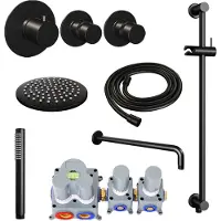 Brauer Inbouw Regendouche Set Black Edition Gebogen Wanduitloop Ronde Hoofddouche 20 cm Met Twee Stopkranen en Glijstang Mat Zwart