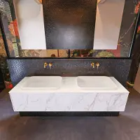 Mondiaz Badkamermeubelset erin 150 cm met 1 lade met ridge wastafel dubbel linen zonder kraangaten greeploos mat carrara