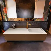 Mondiaz Erin 150cm badmeubel Rust met 2 lades en beige wastafel rechts 1 kraangat