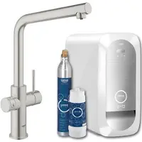 GROHE Blue Home 1-gats keukenkraan m. duo L-uitloop starterkit m. Wifi bluetooth Chilled & Sparkling 3x gekoeld + 3x bruisend water supersteel