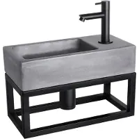 Differnz Fonteinset ravo beton en handoekrek 38.5x18.5x9 cm donker grijs met rechte kraan mat zwart