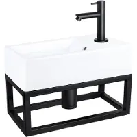Differnz Force Fonteinset - 40x22x11.5cm - Kraan Recht - Mat Zwart - Met Handdoekrek - Keramiek