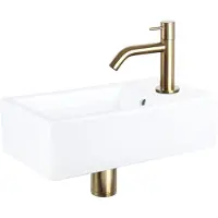 Differnz Fonteinset force keramiek 40x22x11.5 cm wit met gebogen kraan mat goud