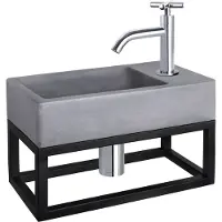 Differnz Fonteinset force beton en handoekrek 40x22x9 cm donker grijs met gebogen kruis kraan chroom