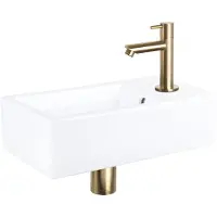 Differnz Force fonteinset - 40x22x11.5cm - Rechthoek - 1 kraangat - Recht matte goude kraan - Keramiek Wit 38.400.59