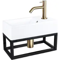 Differnz Fonteinset force keramiek en handoekrek 40x22x11.5 cm wit met gebogen kraan mat goud