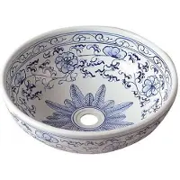 Sapho Priori aanrecht keramische wastafel Ø 41 cm, wit met blauw patroon