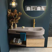 Mondiaz Riva badmeubel 120cm Washed Oak met 1 lade en wastafel rechts 1 kraangat Smoke