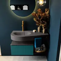 Mondiaz RIVA 100cm badmeubel onderkast / planchet kleur Smag met 1 lade. Wastafel DULCET links 1 kraangat kleur Dark_Grey.