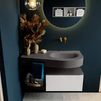 Mondiaz Riva badmeubel 100cm Talc met 1 lade en wastafel rechts 0 kraangaten Dark Grey