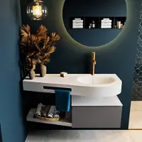 Mondiaz Riva badmeubel 120cm Dark Grey met 1 lade en wastafel rechts 1 kraangat Talc