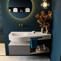 Mondiaz Riva badmeubel 120cm Dark Grey met 1 lade en wastafel links 0 kraangaten Linen
