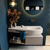 Mondiaz Riva badmeubel 120cm Smoke met 1 lade en wastafel rechts 0 kraangaten Linen