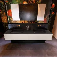 Mondiaz Badkamermeubelset erin 200 cm met 2 lades met ridge wastafel dubbel urban zonder kraangaten greeploos mat linen