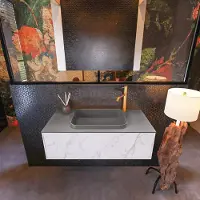 Mondiaz Badkamermeubelset Erin 100 cm met 1 Lade met RIDGE Wastafel Midden Dark grey met 1 kraangat Greeploos Mat Carrara