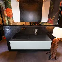 Mondiaz Badkamermeubelset erin 120 cm met 1 lade met ridge wastafel links urban zonder kraangaten greeploos mat clay
