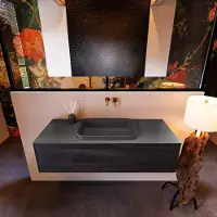 Mondiaz Badkamermeubelset Erin 120 cm met 1 Lade met RIDGE Wastafel Midden Dark grey Zonder Kraangaten Greeploos Mat Antracite