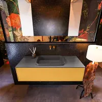 Mondiaz Badkamermeubelset erin 120 cm met 1 lade met ridge wastafel midden dark grey zonder kraangaten greeploos mat ocher