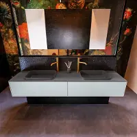 Mondiaz Badkamermeubelset Erin 200 cm met 2 Lades met RIDGE Wastafel Dubbel Dark grey met 2 kraangaten Greeploos Mat Clay