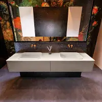 Mondiaz Badkamermeubelset Erin 200 cm met 2 Lades met RIDGE Wastafel Dubbel Linen Zonder Kraangaten Greeploos Mat Smoke