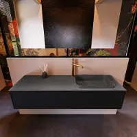 Mondiaz Badkamermeubelset erin 150 cm met 1 lade met ridge wastafel rechts dark grey met 1 kraangat greeploos mat urban