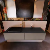 Mondiaz Badkamermeubelset erin 150 cm met 2 lades met ridge wastafel links urban met 1 kraangat greeploos mat smoke