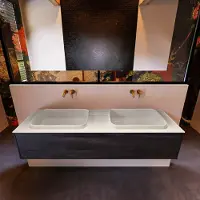 Mondiaz Badkamermeubelset Erin 150 cm met 1 Lade met RIDGE Wastafel Dubbel Linen Zonder Kraangaten Greeploos Mat Antracite