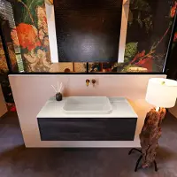 Mondiaz Badkamermeubelset Erin 100 cm met 1 Lade met RIDGE Wastafel Midden Linen Zonder Kraangaten Greeploos Mat Antracite