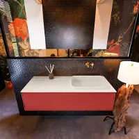 Mondiaz Badkamermeubelset Erin 120 cm met 1 Lade met RIDGE Wastafel Rechts Linen Zonder Kraangaten Greeploos Mat Fire
